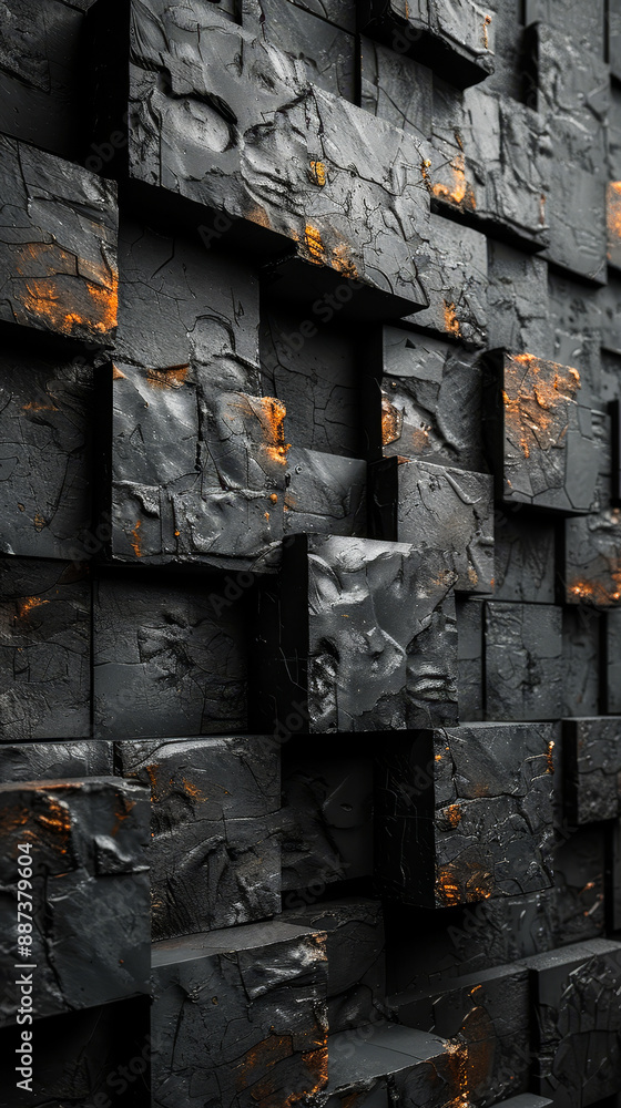 Poster futuristic 3d render of high-tech dark background with offset square block structure and 3d cube til
