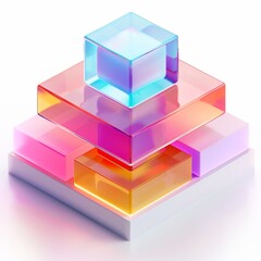Obraz premium Abstract Futuristic 3D Render Minimalistic Style with Floating Geometric Shapes Isometric Design, Light Color Theme, Bright Background, and Soft Lighting