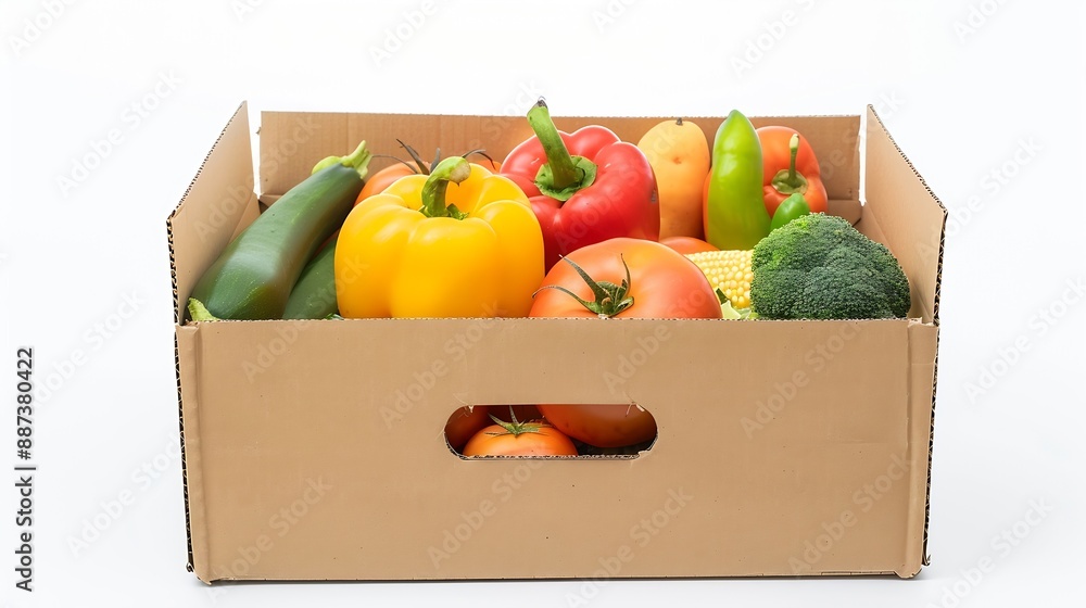 Poster empty cardboard box for vegetables fruits and other things isolated on white background with clippin