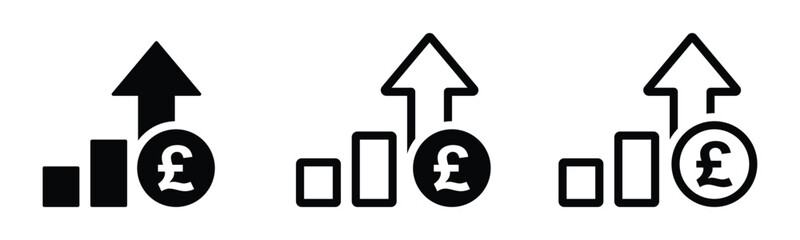 Cost increase vector icons. British pound increase vector sign