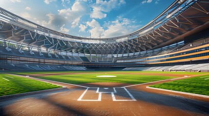 Professional baseball grand arena in sunlight