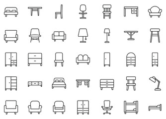 Furniture icon pack. icons with minimalist concept line style.
