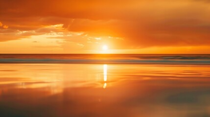 Obraz premium Stunning sunset over the ocean at Byron Bay Australia with vibrant orange and yellow hues reflecting on the calm water : Generative AI