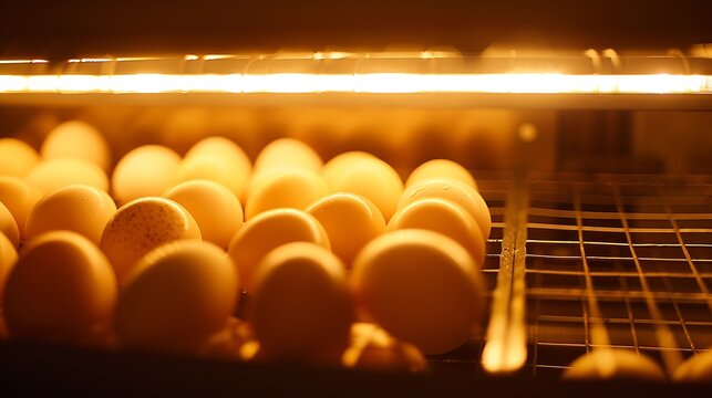 Chicken eggs on the incubator rack poultry : Generative AI
