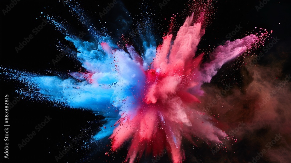 Aufkleber explosion of colored powder isolated on black background abstract colored background : generative ai