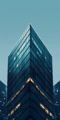 Obraz premium A minimalist urban landscape with a single skyscraper against a clear sky, showcasing simplicity and modernity