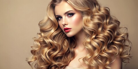Fototapeta premium Softly lit, textured curls bursting with life against a gentle beige background, celebrating the organic beauty of natural, unbridled hair in all its glory.