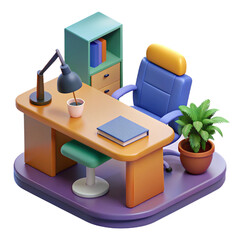 Naklejka premium office desk and chair 3d cartoon style illustration