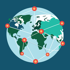 world map network with connections vector illustration.