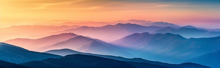 A stunning sunset over the mountain range with the sun shining through the clouds, creating a beautiful gold afterglow in the sky.
