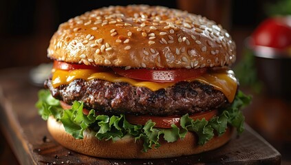 Juicy Cheeseburger with Sesame Seed Bun