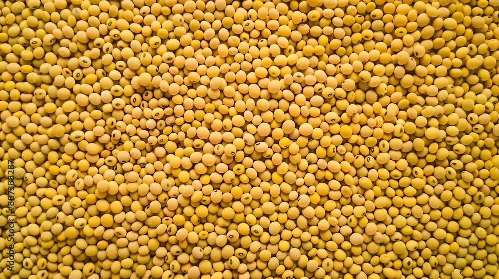 Poster Yellow soybean grain Top view Soybean pattern as for background Raw dehydrated soybeans texture background top view : Generative AI