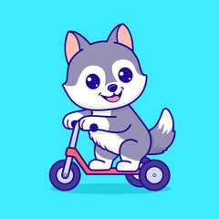 Cute dog on scooter cartoon vector illustration