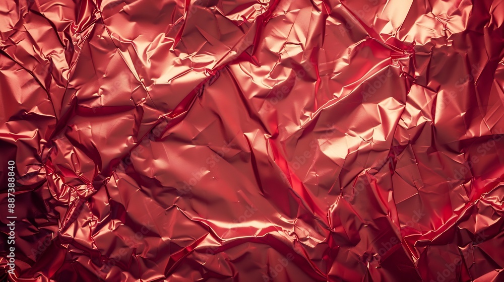 Poster textured crumpled foil paper in vibrant red background vibrant close up texture red crumpled paper b
