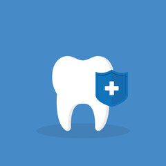 Dental Care, protection. Tooth icon and shield.	