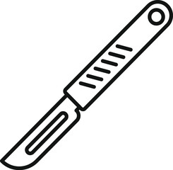 Line art icon of a scalpel, a small and extremely sharp bladed instrument used for surgery, anatomical dissection, and various arts and crafts