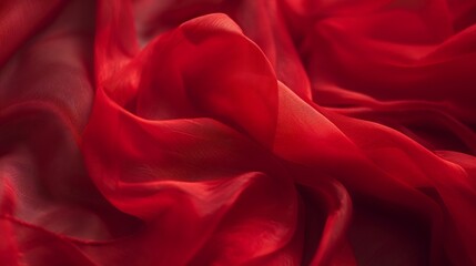 Obraz premium Vibrant Red Silk Fabric with Gentle Creases : Generative AI