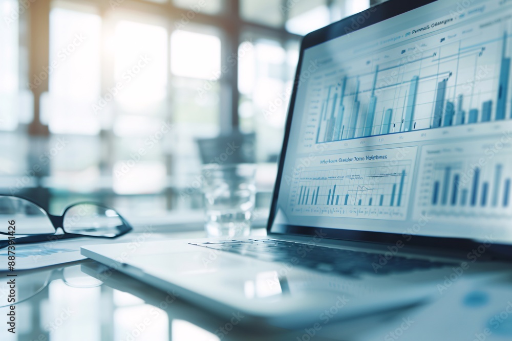 Aufkleber advisor and client reviewing growth statistics on a laptop screen, emphasizing careful planning and 