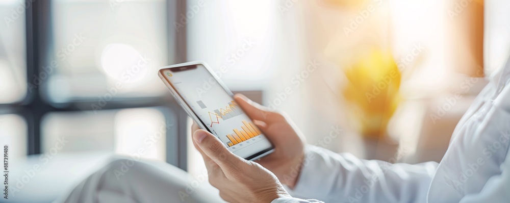 Poster advisor showing a client a graph of projected investment growth on a smartphone, highlighting expert