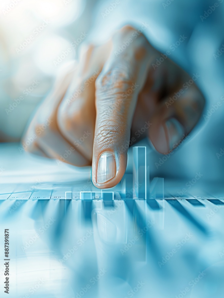 Poster advisor pointing to a section of a financial report while explaining growth potential, set against a