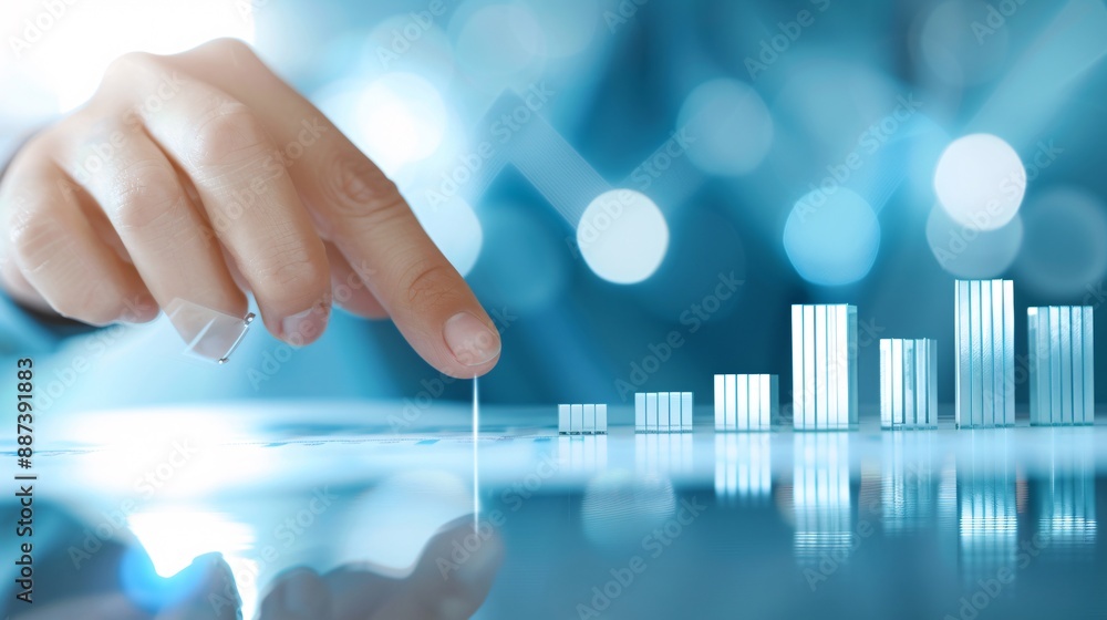 Aufkleber close-up of an advisor's hand highlighting trends on a growth chart during a client meeting, with fo
