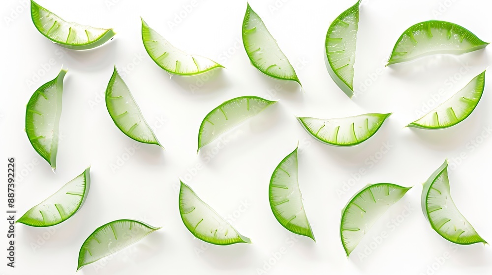 Aufkleber flat lay top view of aloe vera sliced isolated on white background : generative ai