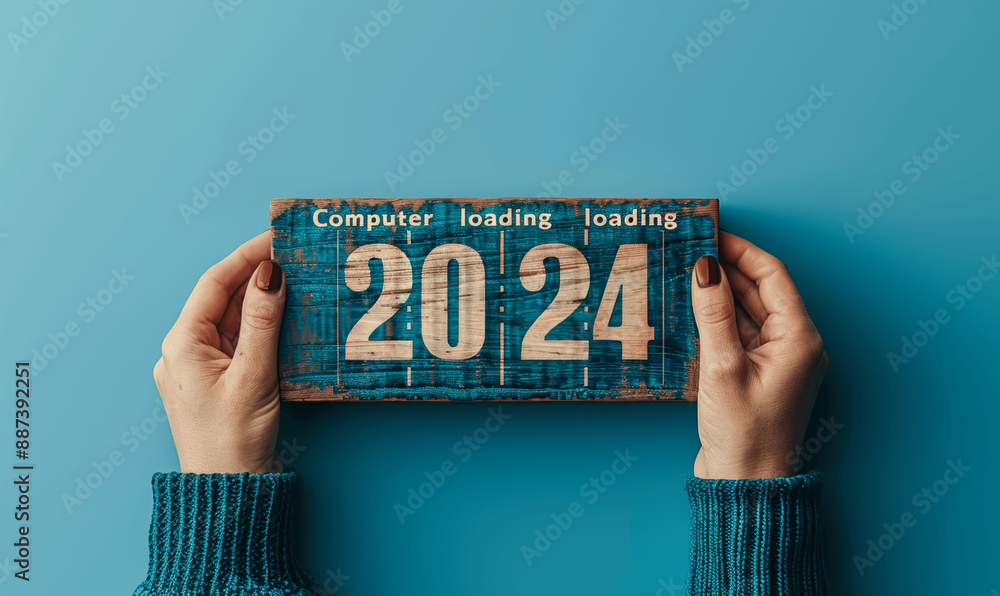 Poster annual plan and goal setting for 2025 with technology loading progress from 2024 to new year's eve 2