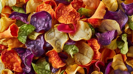 Crunchy colorful organic vegetable chips Mixed vegetable crisps Healthy snack Food background : Generative AI