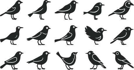 Various Flying birds vector set icons silhouettes style with white background
