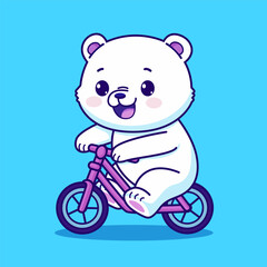 Cute polar bear riding bicycle cartoon vector illustration