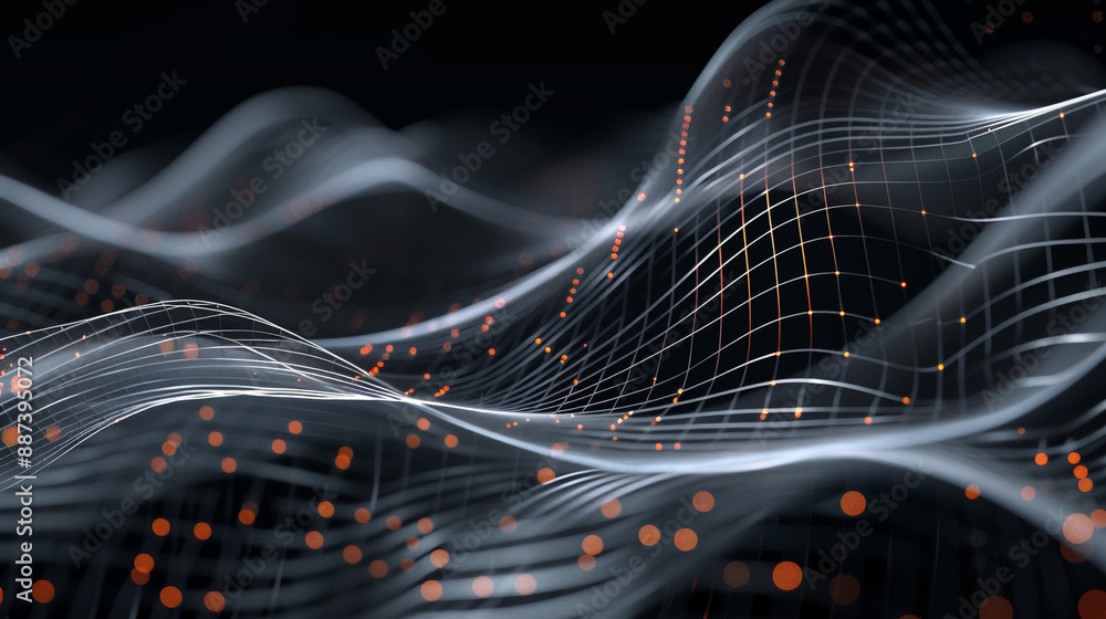 Poster wave line data technology dark background. digital background. connecting dots and wave lines on dar