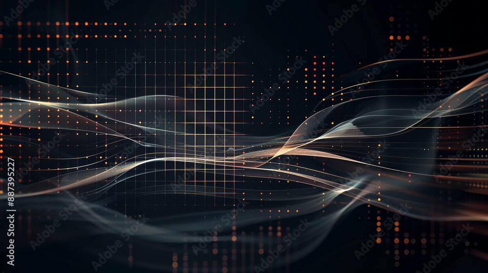 Poster wave line data technology dark background. digital background. connecting dots and wave lines on dar