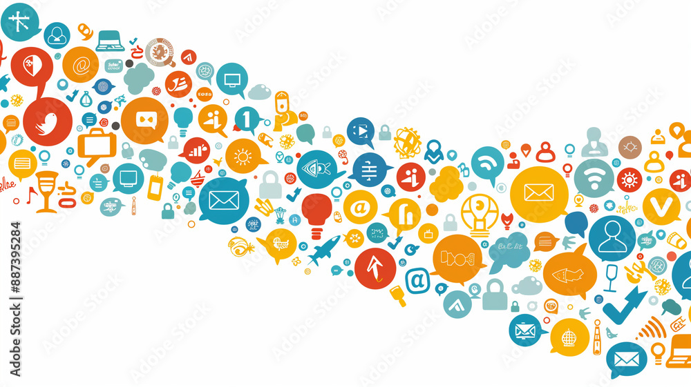 Poster a colorful vector illustration of interconnected circles representing a social media network, perfec