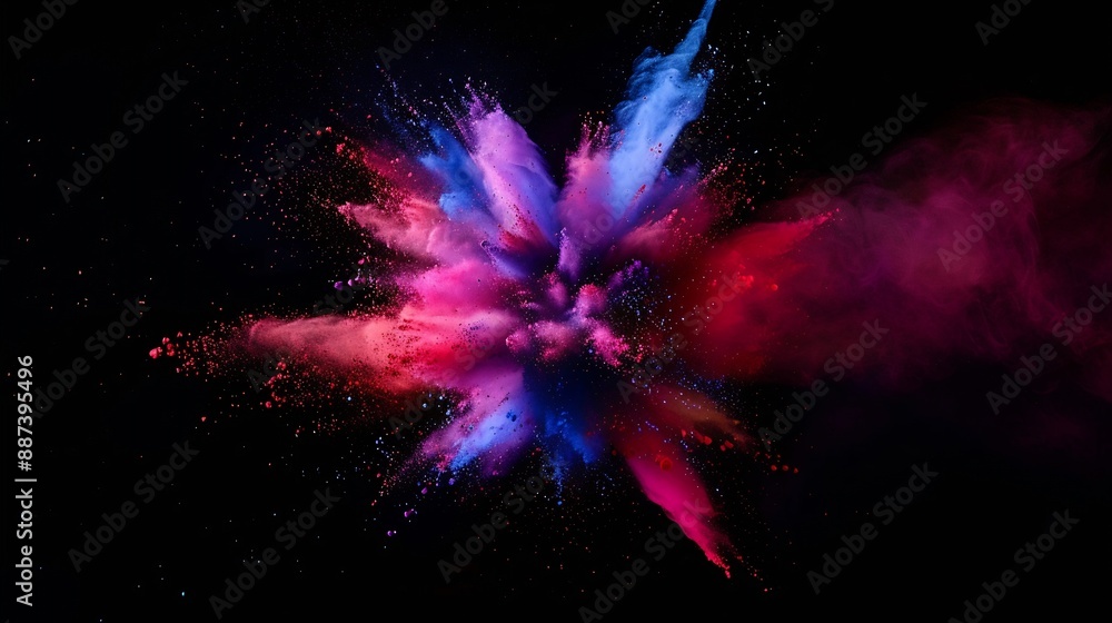 Poster Explosion of colored powder isolated on black background Abstract colored background : Generative AI