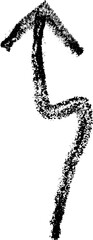 Crayon hand drawn arrow icon. Pencil and brush scribbles sketch. Grunge charcoal textured doodle. Chalk mark element