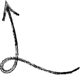 Crayon hand drawn arrow icon. Pencil and brush scribbles sketch. Grunge charcoal textured doodle. Chalk mark element