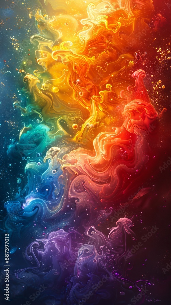 Poster vibrant abstract swirl with vivid colors merging seamlessly, creating an ethereal and mesmerizing vi