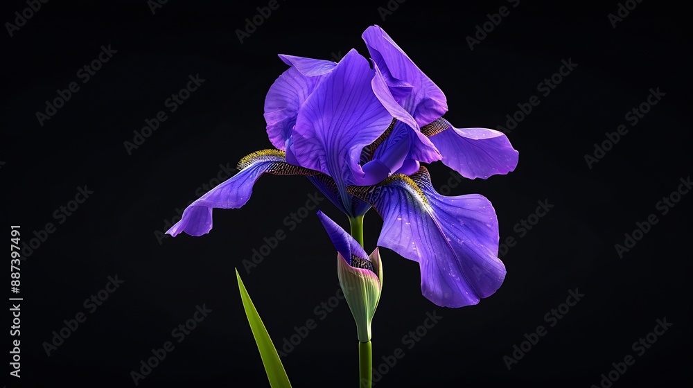 Aufkleber purple iris flower on black isolated background with clipping path closeup for design nature : gener