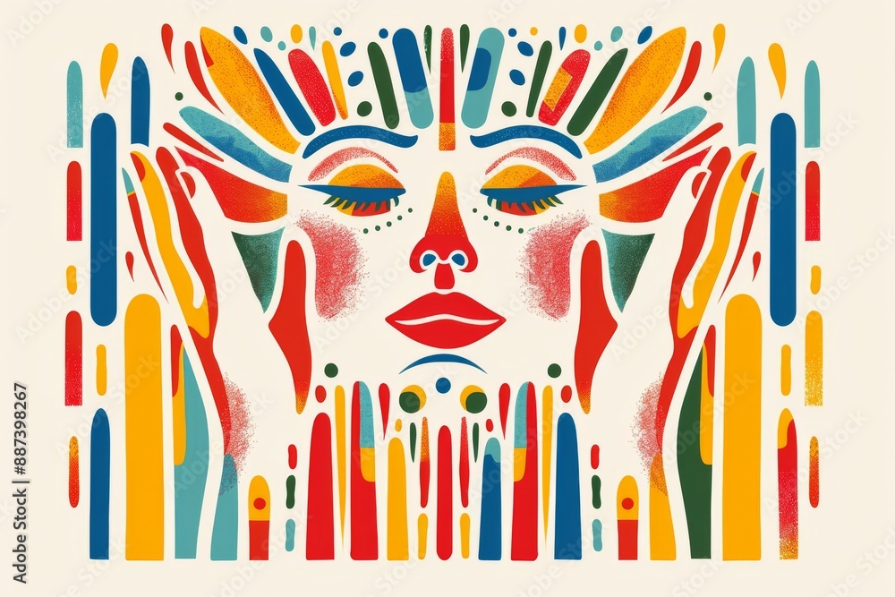 Aufkleber abstract colorful face with geometric patterns, capturing creativity and imagination in a vibrant, m