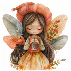 Charming fairy with ethereal wings, clasping a mystical amulet imbued with ancient magic. Single Object, watercolor on white background