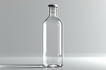 Transparent plastic bottle with light reflections, capturing simplicity and elegance in a minimalist, modern photograph with clear, bright elements.