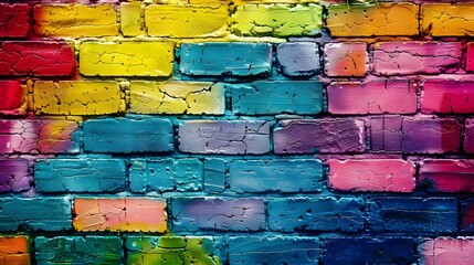 Fototapeta premium Colorful brick wall background. 