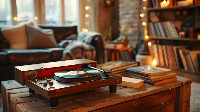 Vintage Record Player A vintage record player on a wooden table