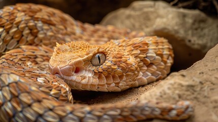 Cerastes cerastes snake commonly known as the Saharan Horned Viper or the Desert Horned Viper