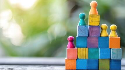 Blocks tower of people symbolizes the recruitment of team members Formation and staffing of the project team Searching hiring new candidates Group reorganization restructuring Staff renewal