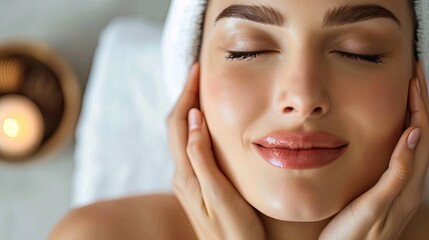Beautiful women are receive therapy massage and treatment to face restore pores reduce wrinkles lift and tighten beautify enjoy relax and baby face excursive recreation dermatology