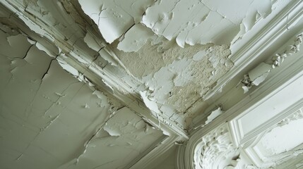 Crack in the ceiling Surface paint and stucco are damaged Hack repair poor painting of ceiling in the entrance Bad plaster