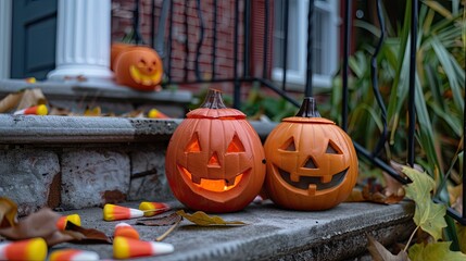 Welcome Trick or Treaters greeting sign face covering required on candy corn