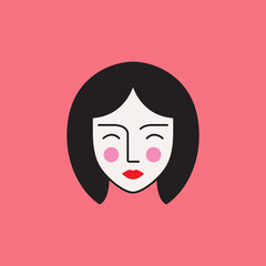 beauty japanese woman face culture logo design flat vector