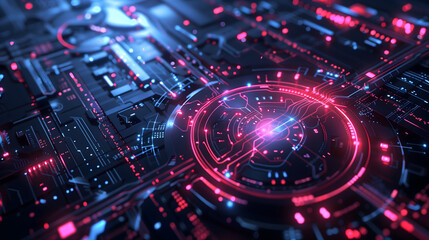 Obraz premium fiber optics background with lots of light spots，Printed circuit board